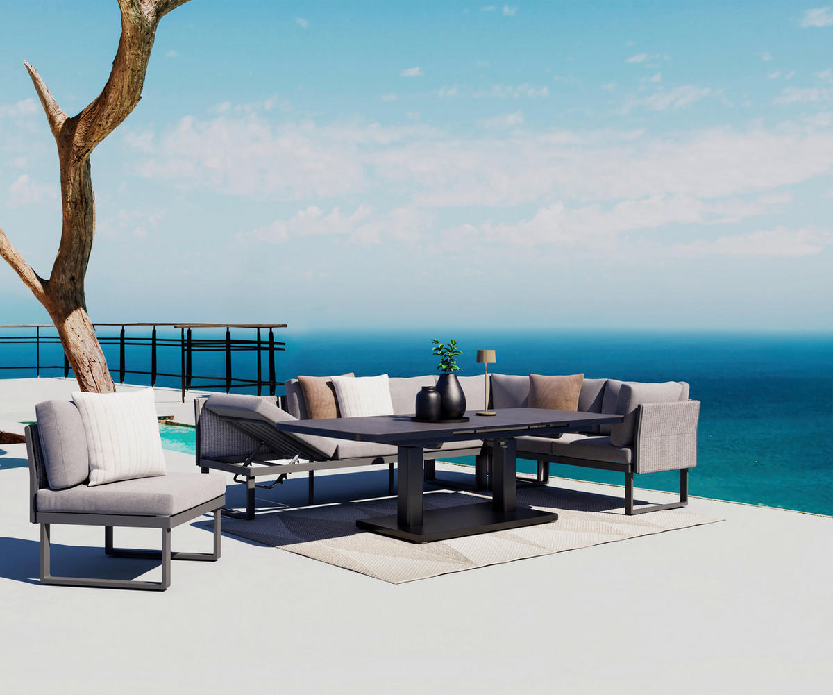 LOUNGESOFA 201/74/76 cm Aluminium  - Dunkelgrau/Anthrazit, Design, Textil/Metall (201/74/76cm) - Amatio