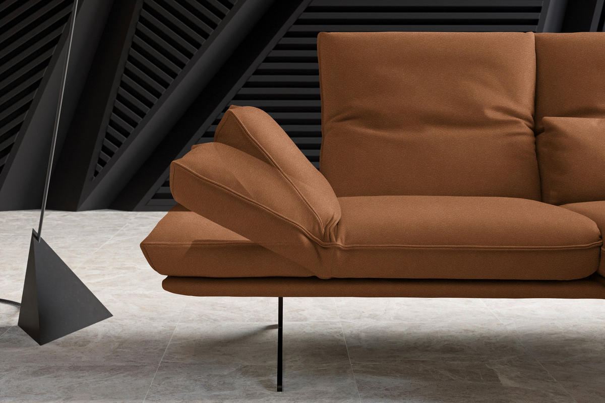 ECKSOFA in Echtleder Hellbraun  - Hellbraun/Schwarz, Design, Leder/Metall (210/130cm) - Dieter Knoll