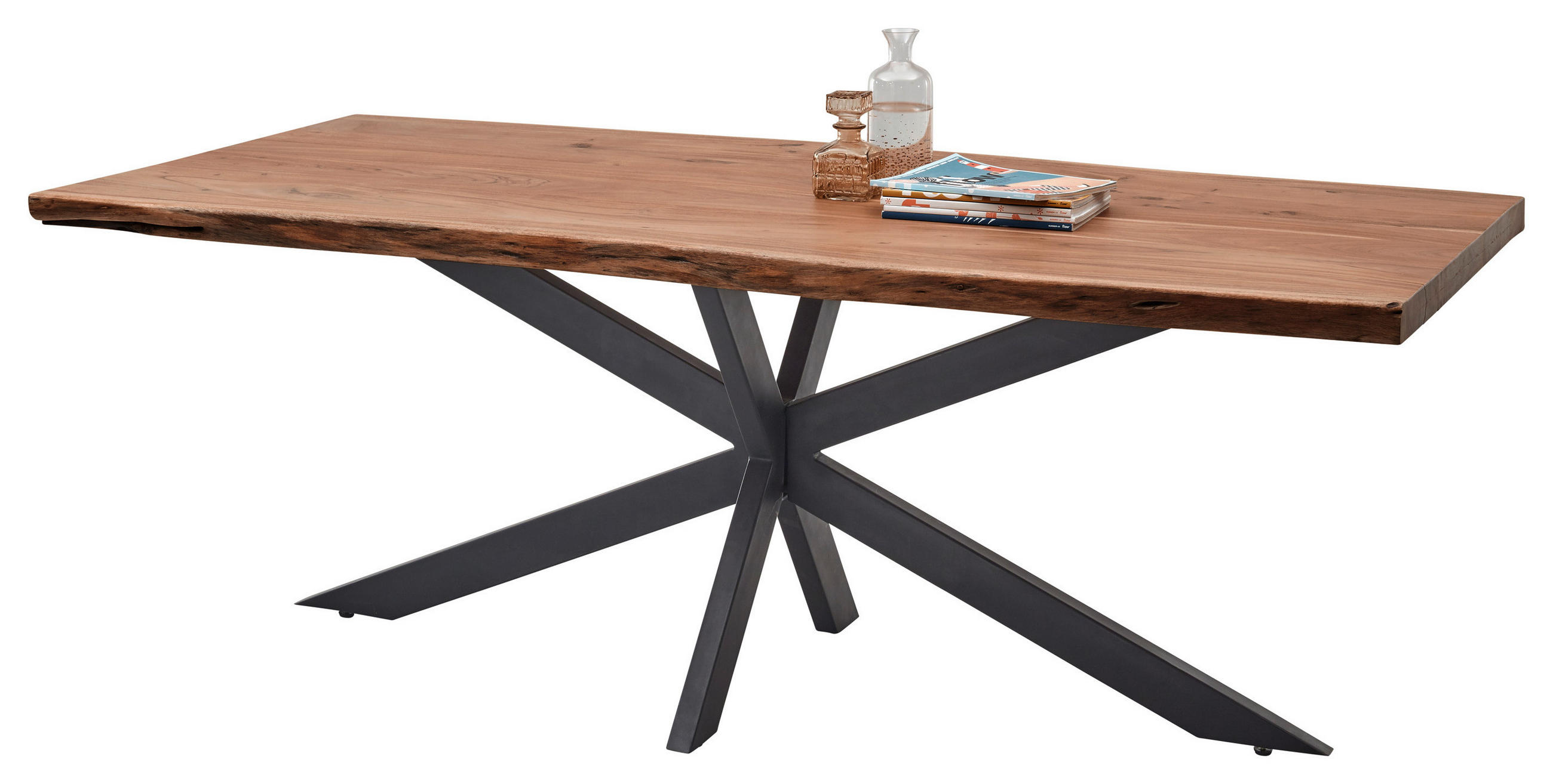 ESSTISCH Akazie massiv rechteckig Schwarz, Akaziefarben  - Schwarz/Akaziefarben, KONVENTIONELL, Holz/Metall (200/100/76,5cm) - Livetastic