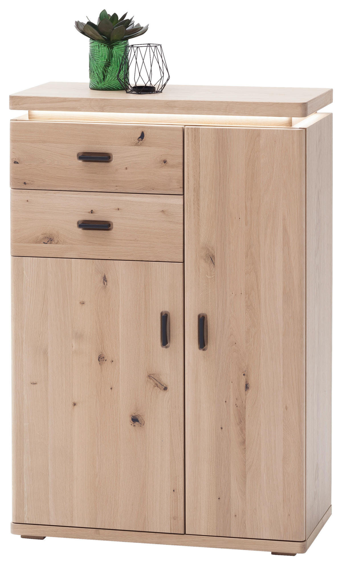 SCHUHSCHRANK Eiche furniert, massiv Eichefarben  - Eichefarben/Schwarz, Natur, Holz/Holzwerkstoff (75/111/37cm) - Linea Natura