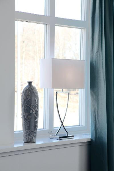 Thumbnail - By Rydéns Tischleuchte Omega, Weiß, Chrom, Metall, Textil, 40x69 cm, Lampen & Leuchten, Innenbeleuchtung, Tischlampen, T...