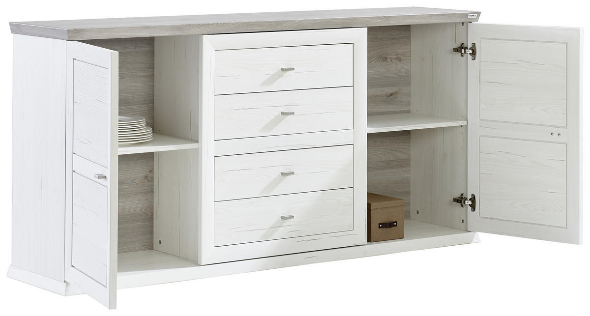 SIDEBOARD  in 180/89/43 cm  - Weiß/Grau, LIFESTYLE, Holzwerkstoff/Metall (180/89/43cm) - Hom`in