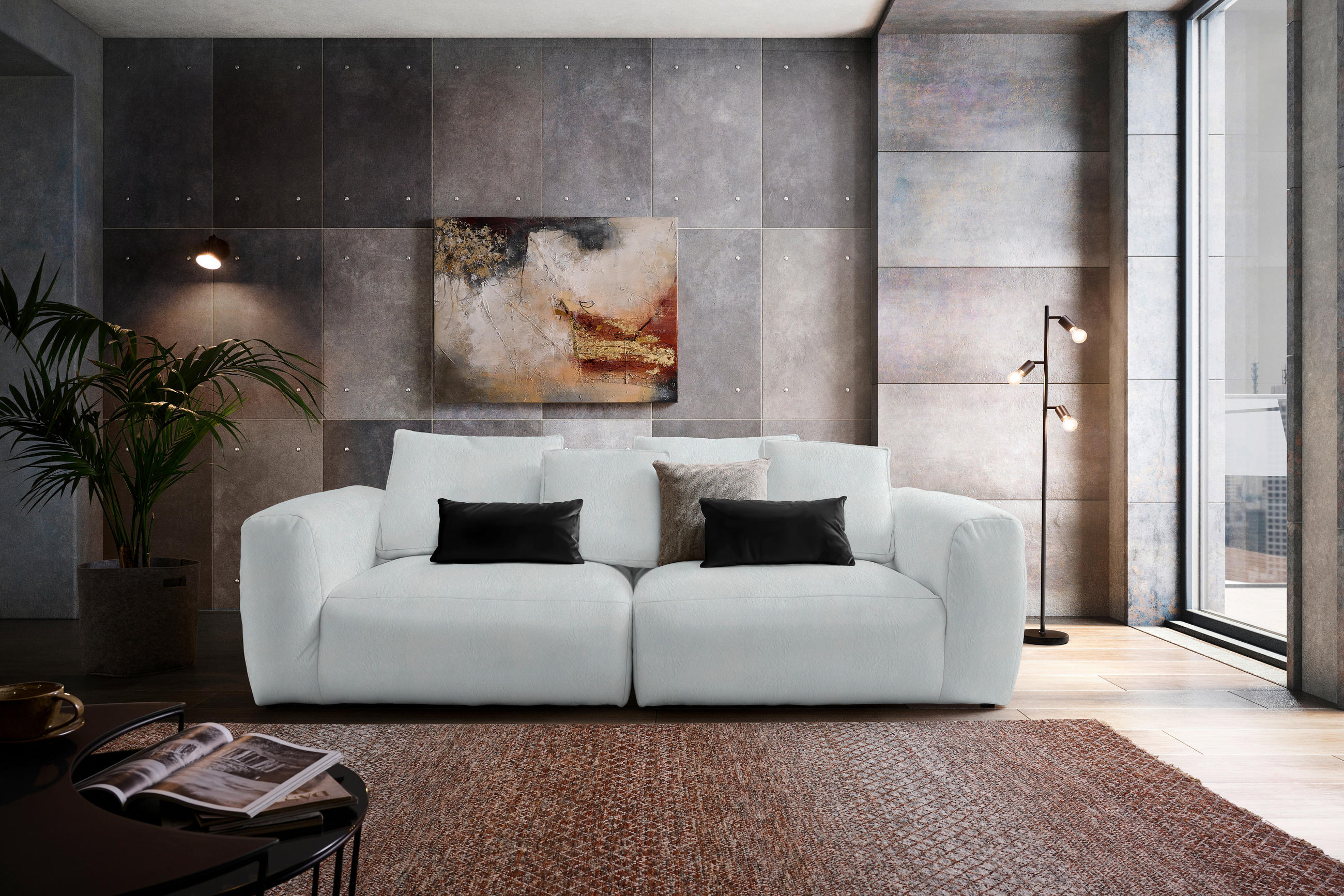 BIGSOFA Samt Grau, Silberfarben  - Silberfarben/Schwarz, MODERN, Kunststoff/Textil (260/70/122cm) - Carryhome