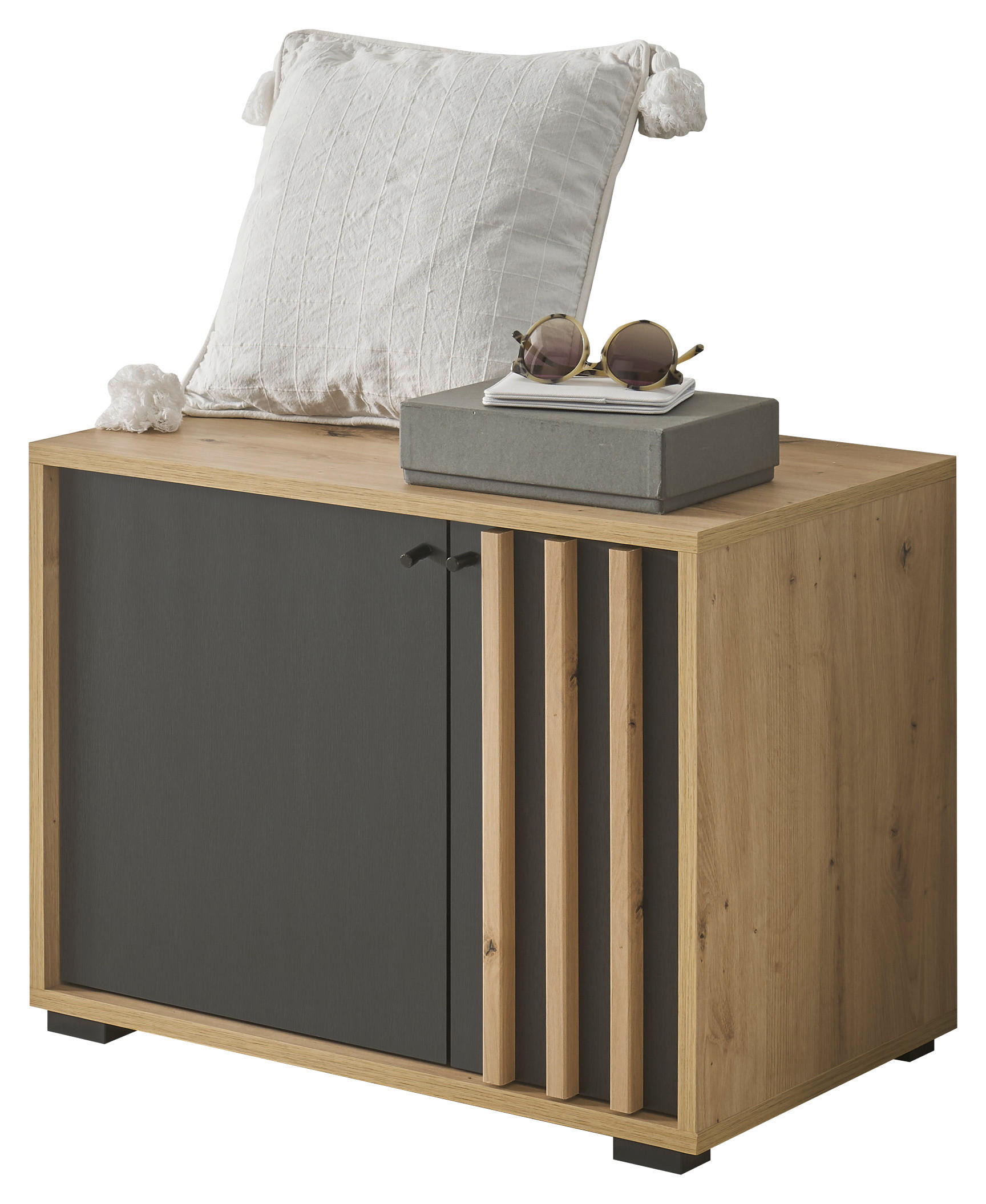 BANCĂ PENTRU HOL 64,3/47/38 cm  - stejar Artisan/negru, Design, plastic/material pe bază de lemn (64,3/47/38cm) - Carryhome