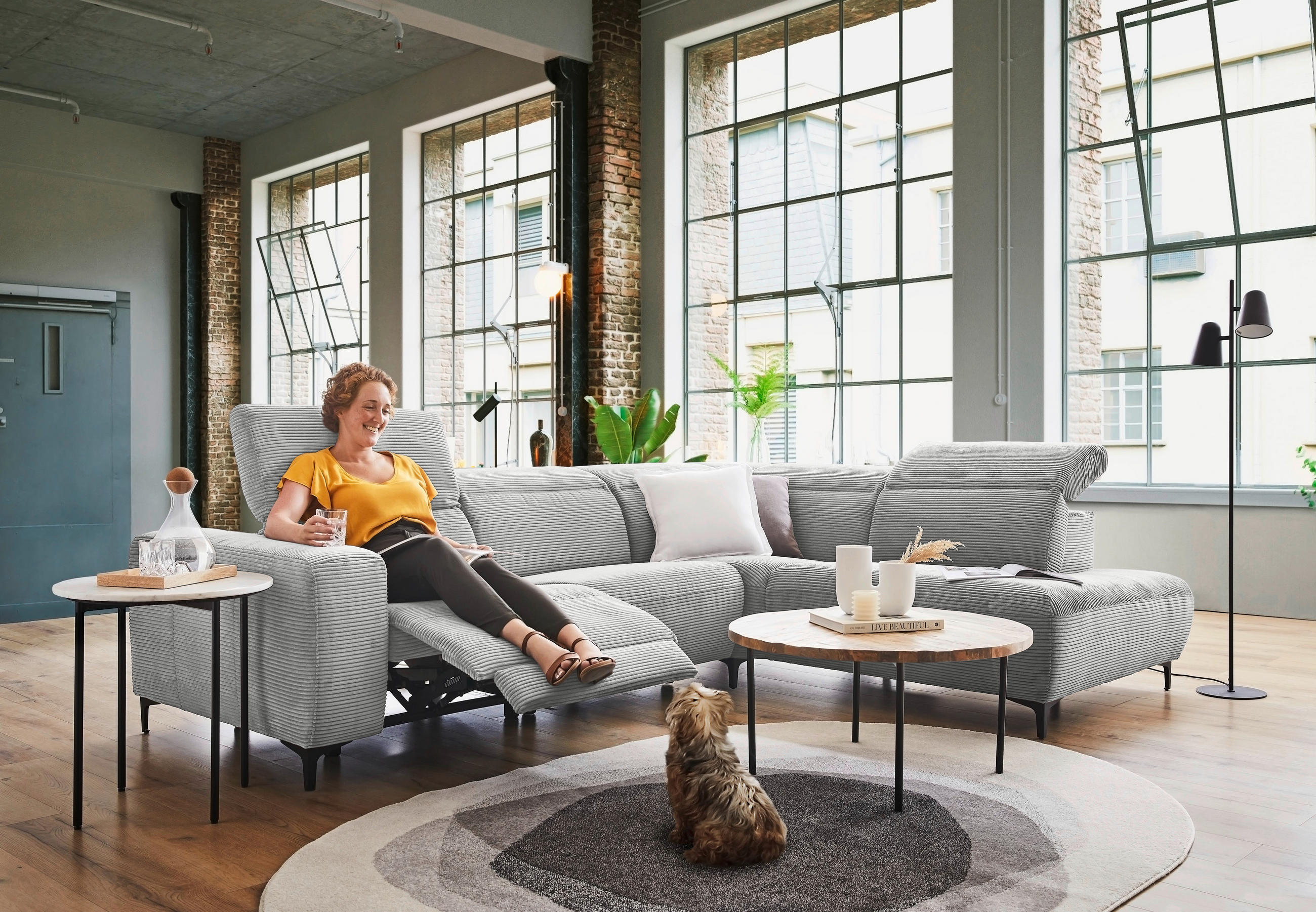 ECKSOFA Grau Cord  - Schwarz/Grau, Design, Textil (290/223cm) - Pure Home Lifestyle