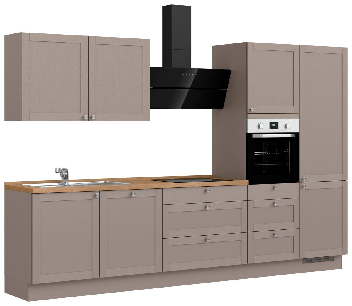 KÜCHENBLOCK Frame 330 cm  in Eichefarben, Beigebraun  - Edelstahlfarben/Eichefarben, MODERN, Holzwerkstoff/Metall (330cm) - Nobilia