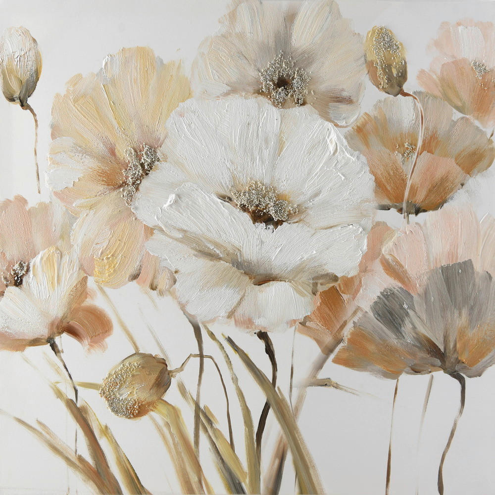 ÖLGEMÄLDE Blumen 55/55 cm  - Braun/Weiß, KONVENTIONELL, Holz/Textil (55/55cm) - Monee