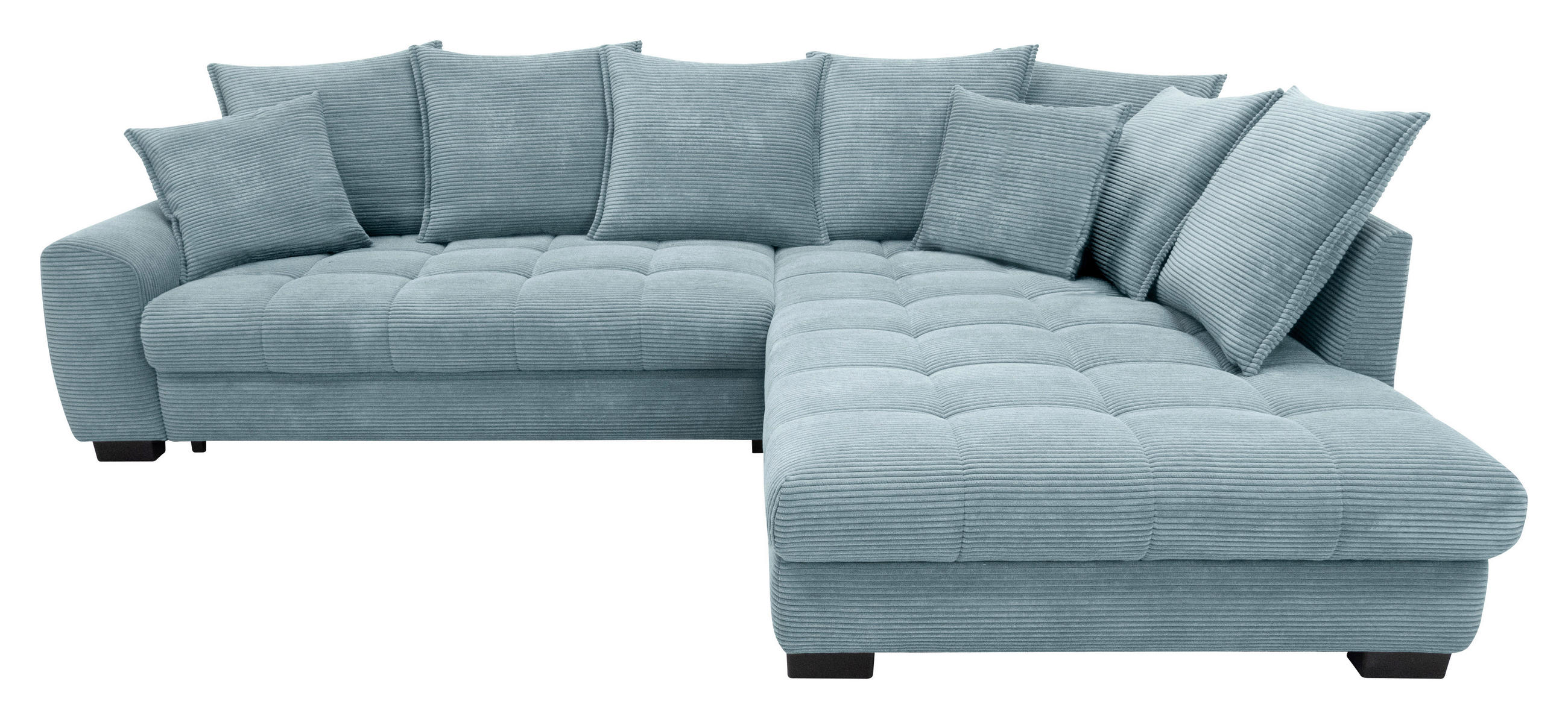 ECKSOFA Blaugrau Cord Rückenkissen, Armlehnenkissen, Bettkasten, Schlaffunktion, Rücken echt, Liegefläche im Originalstoff  - Blaugrau/Schwarz, KONVENTIONELL, Kunststoff/Textil (304/212cm) - Carryhome