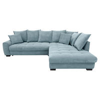 ECKSOFA Blaugrau Cord Rückenkissen, Armlehnenkissen, Bettkasten, Schlaffunktion, Rücken echt, Liegefläche im Originalstoff  - Blaugrau/Schwarz, KONVENTIONELL, Kunststoff/Textil (304/212cm) - Carryhome