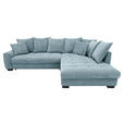 ECKSOFA Blaugrau Cord Rückenkissen, Armlehnenkissen, Bettkasten, Schlaffunktion, Rücken echt, Liegefläche im Originalstoff  - Blaugrau/Schwarz, KONVENTIONELL, Kunststoff/Textil (304/212cm) - Carryhome
