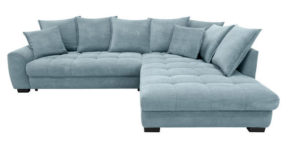 ECKSOFA Blaugrau Cord Rückenkissen, Armlehnenkissen, Bettkasten, Schlaffunktion, Rücken echt, Liegefläche im Originalstoff  - Blaugrau/Schwarz, KONVENTIONELL, Kunststoff/Textil (304/212cm) - Carryhome