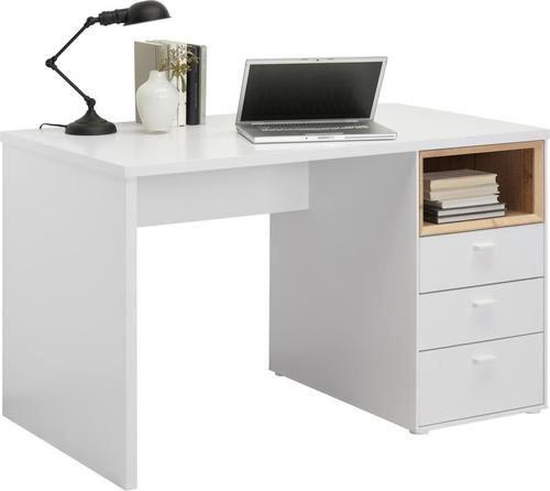 SCHREIBTISCH 120/70/74 cm  in Weiß, Eichefarben  - Eichefarben/Alufarben, Design, Holzwerkstoff/Metall (120/70/74cm) - Hom`in