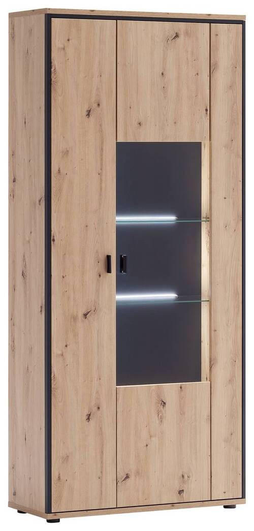 MID.YOU VITRÍNA, antracitová, číra, farba duba, 93/210/38 cm