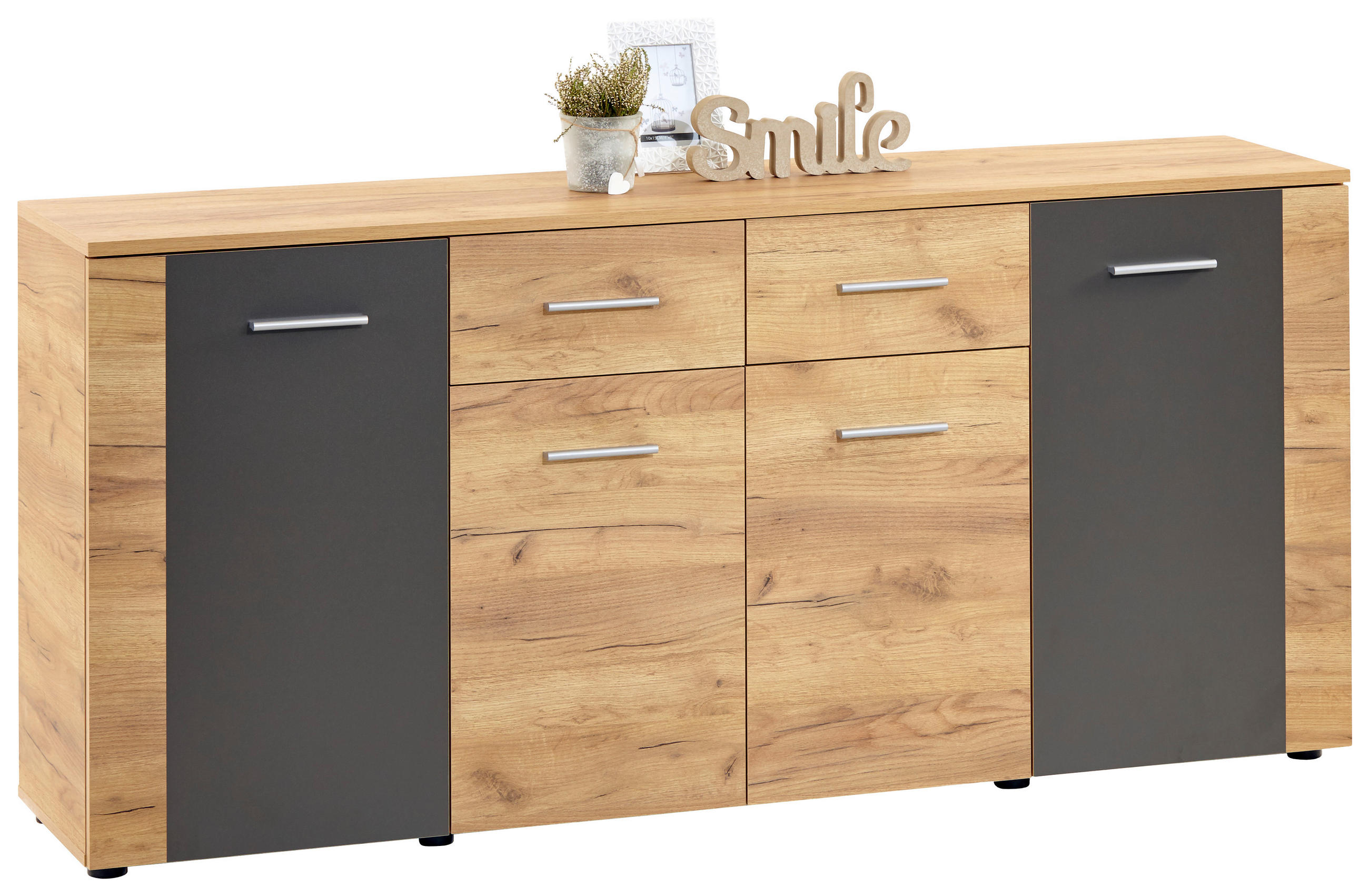 Kommode B: 177 cm Uno, Kraft Eiche Dekor/Lavagrau