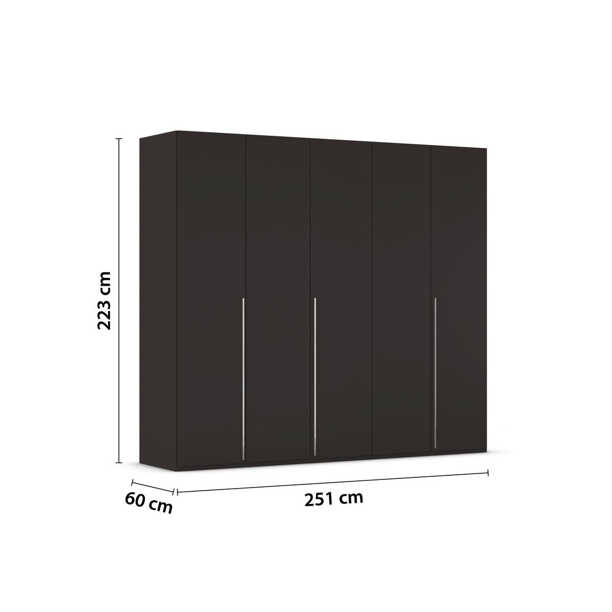 DREHTÜRENSCHRANK 251/223/60 cm 5-türig Schwarz  - Chromfarben/Schwarz, Design, Holzwerkstoff/Metall (251/223/60cm) - home24