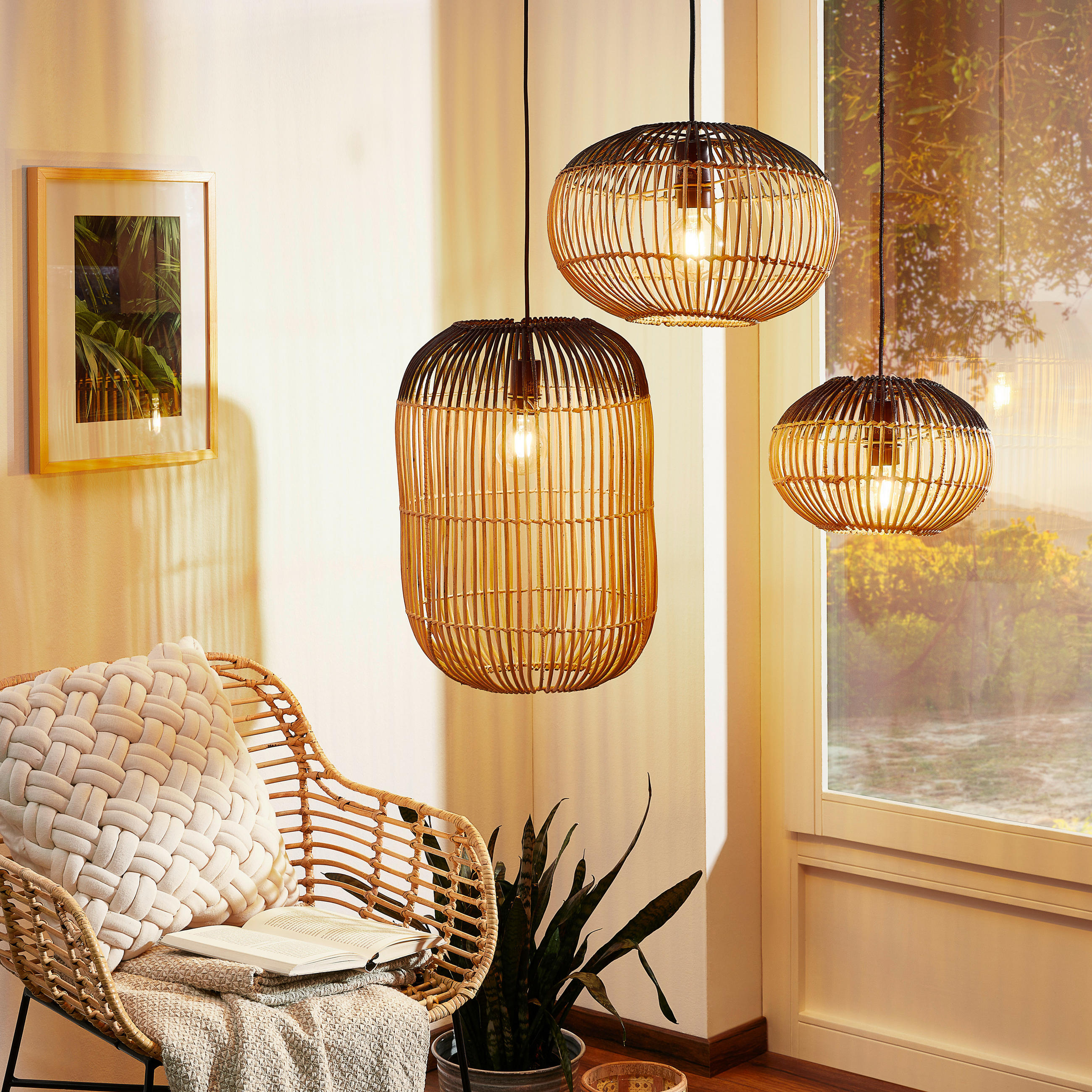 Leuchtenschirm 3er Set 35/50 cm   - Schwarz/Naturfarben, Trend, Holz (35/50cm)