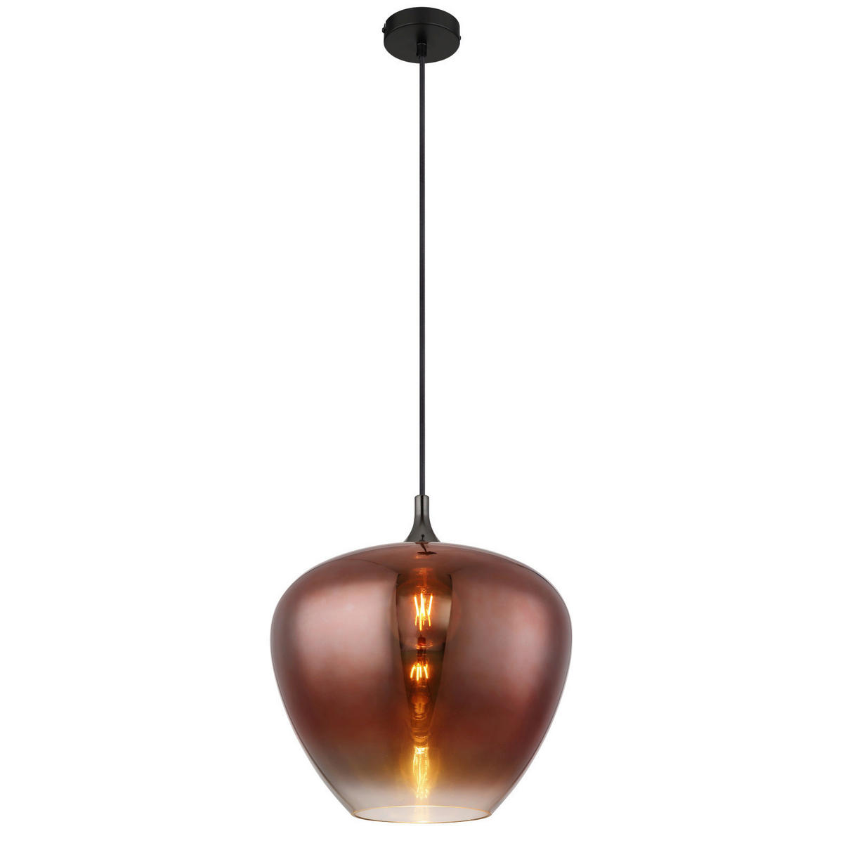 HÄNGELEUCHTE 40/120 cm  - Schwarz/Kupferfarben, Design, Glas/Metall (40/120cm) - Globo
