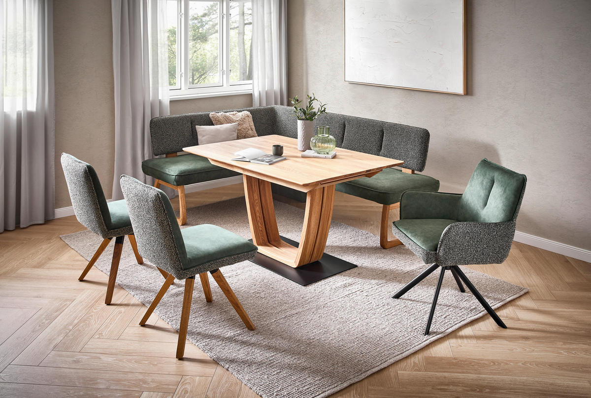 ECKBANK 155/208 cm Webstoff, Mikrofaser Grün, Dunkelgrün Eiche vollmassiv   - Dunkelgrün/Grün, KONVENTIONELL, Holz/Textil (155/208cm) - Venda