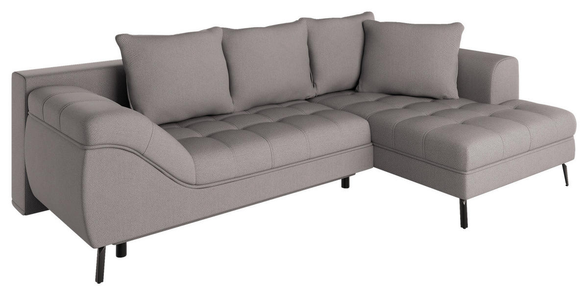 Ecksofa inkl. Funktionen in Webstoff Graubraun  - Graubraun/Schwarz, MODERN, Textil/Metall (279/177cm)