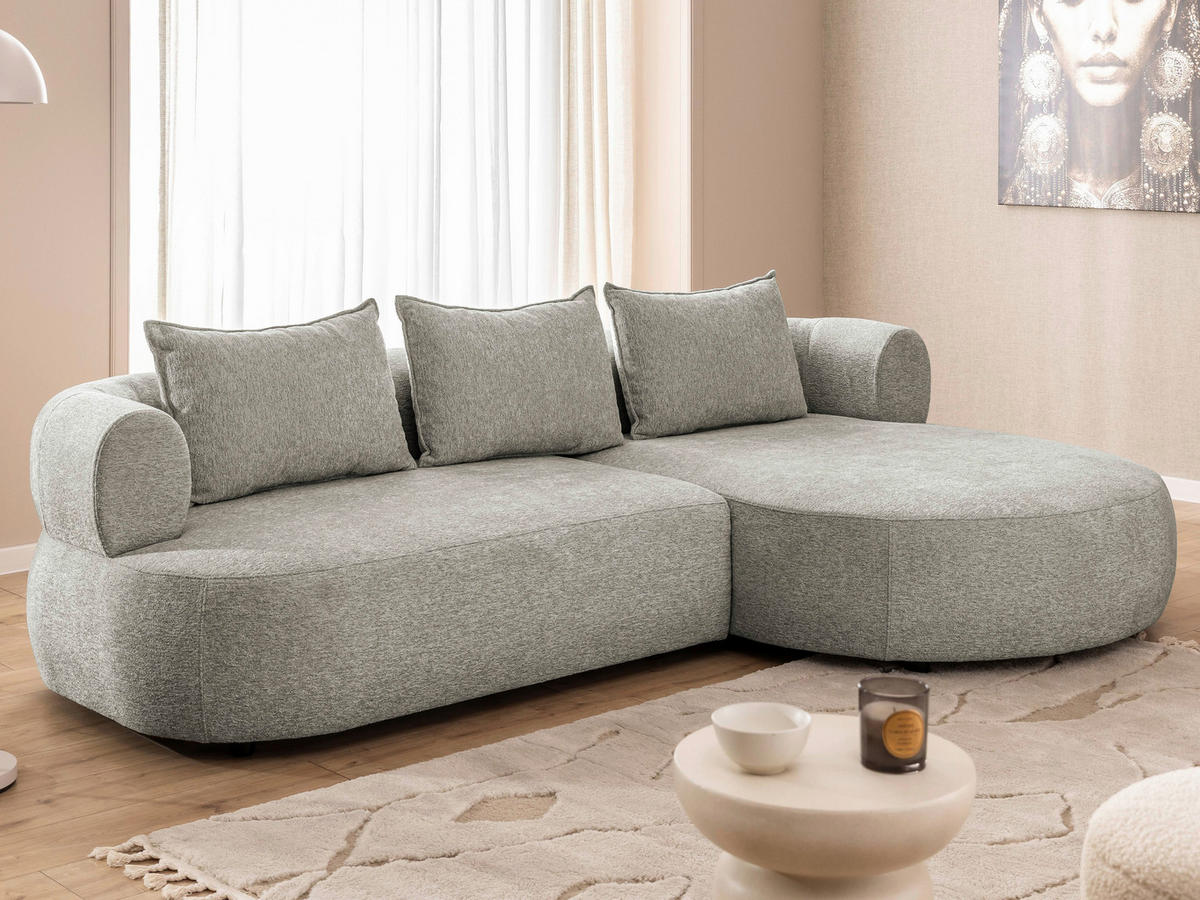 ECKSOFA in Chenille Hellgrau  - Hellgrau/Schwarz, Design, Kunststoff/Textil (256/156cm) - Livetastic