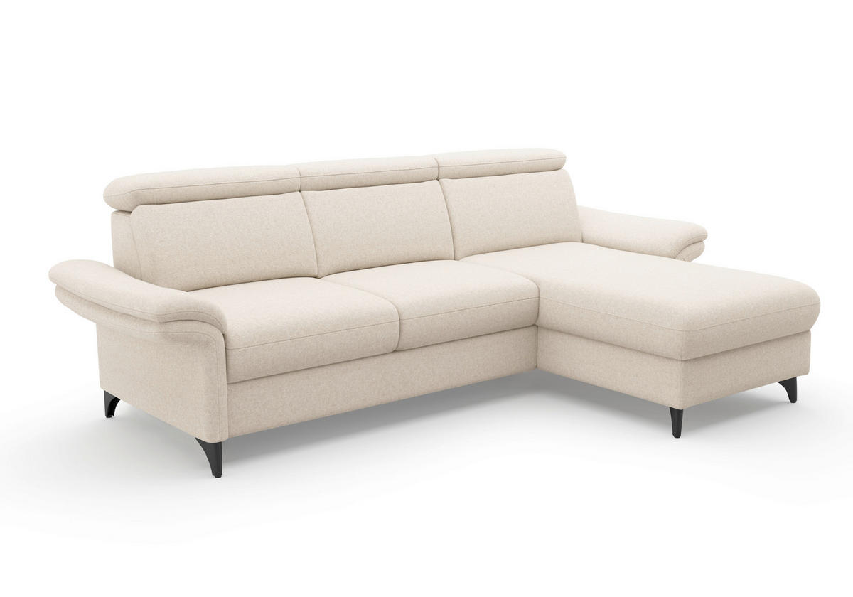 ECKSOFA Flachgewebe Creme  - Creme/Schwarz, Konventionell, Textil/Metall (253/166cm) - Sit & More