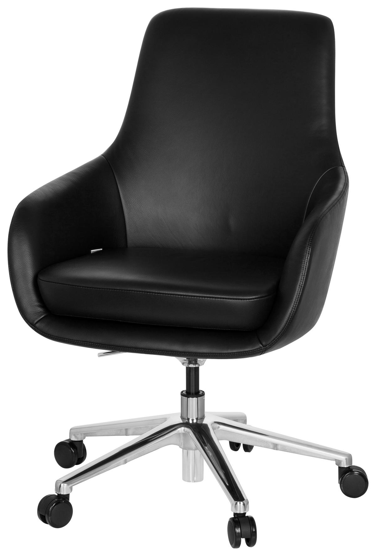 DREHSTUHL Lederlook Schwarz  - Schwarz/Alufarben, MODERN, Leder/Kunststoff (65/104/54cm) - MID.YOU