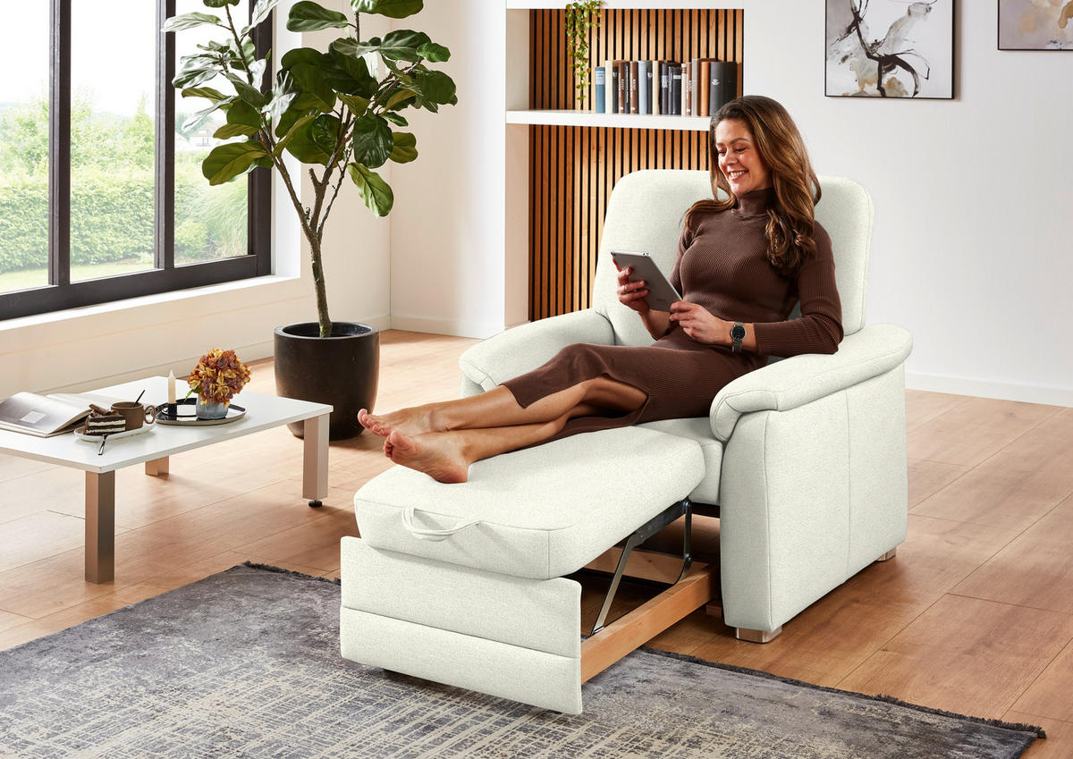SESSEL Chenille Creme  - Creme/Alufarben, Konventionell, Textil/Metall (88/96/89cm) - Beldomo Comfort