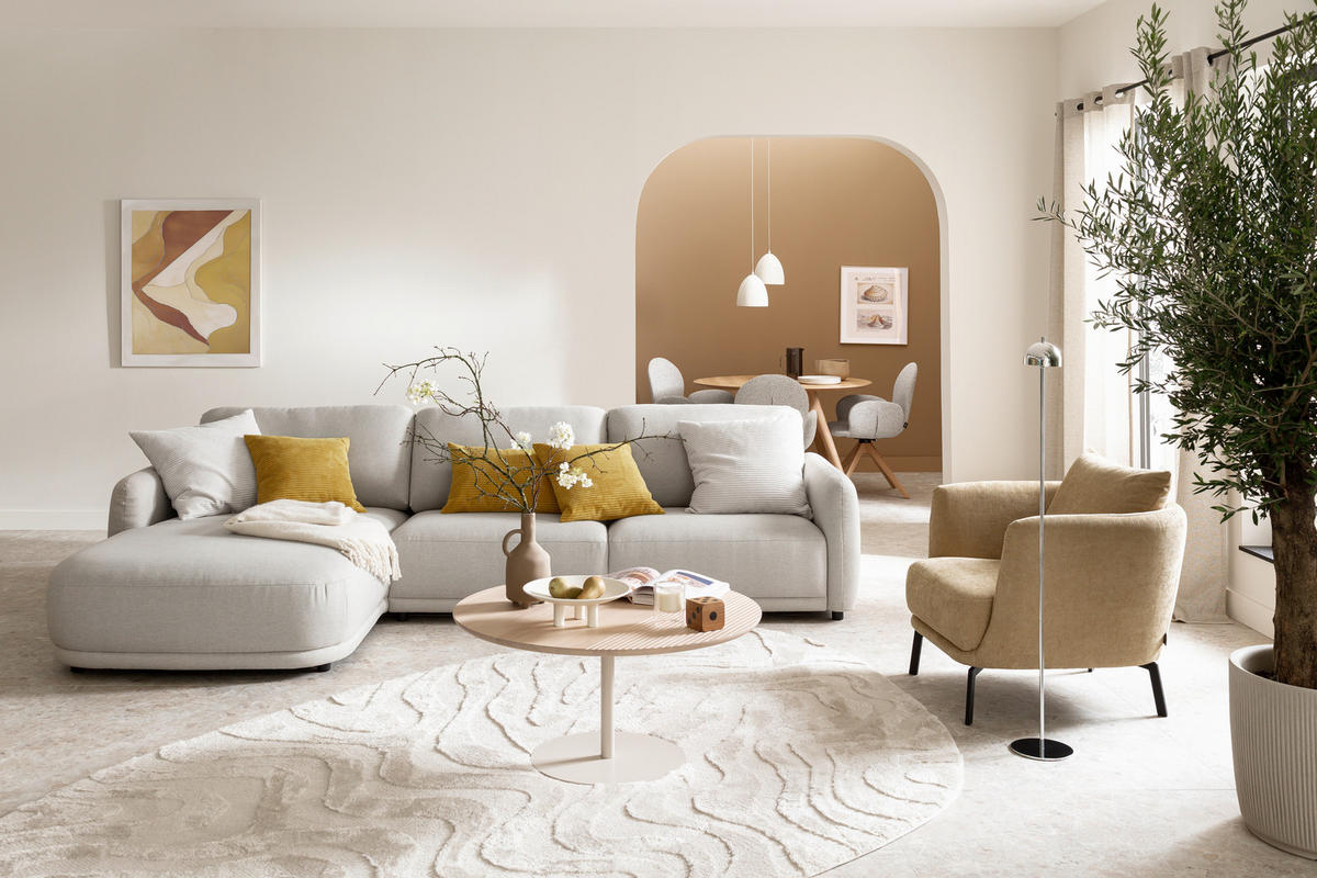 ECKSOFA  in Chenille Naturfarben  188/318 cm  - Schwarz/Naturfarben, Design, Kunststoff/Textil (188/318cm) - Schöner Wohnen