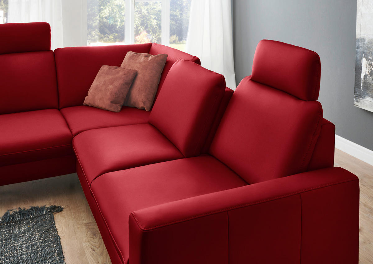 ECKSOFA Beldomo Premium in Echtleder Rot  194/250 cm  - Rot/Schwarz, Design, Leder/Metall (194/250cm) - Beldomo Premium