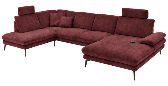 WOHNLANDSCHAFT in Velours Weinrot - Weinrot/Schwarz, Design, Textil/Metall (208/344/180cm) - Dieter Knoll