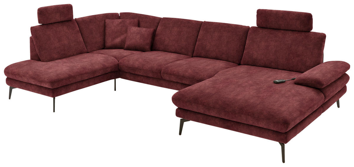 WOHNLANDSCHAFT in Velours Weinrot  - Weinrot/Schwarz, Design, Textil/Metall (208/344/180cm) - Dieter Knoll