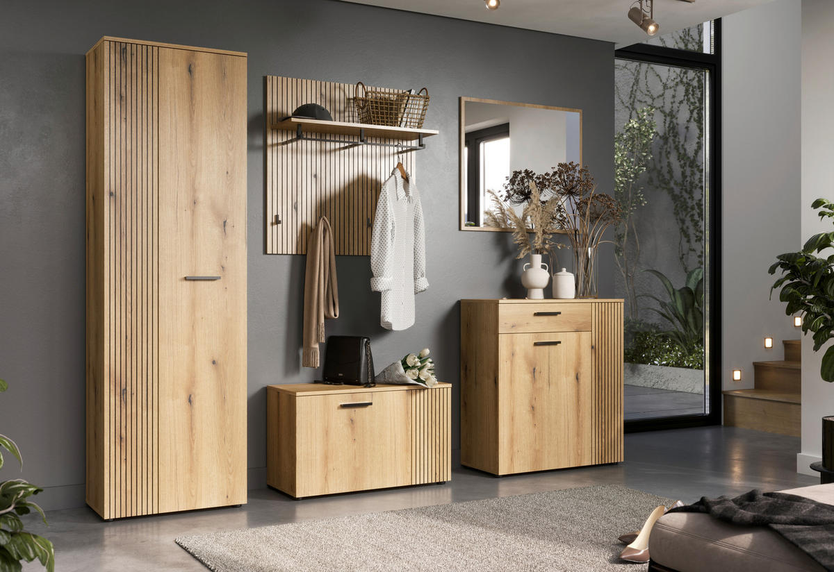 GARDEROBE 5-teilig  in 250/196/36 cm  - Eichefarben/Schwarz, Basics, Holzwerkstoff (250/196/36cm) - MID.YOU