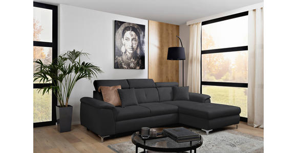 ECKSOFA Dunkelgrau Flachgewebe  - Chromfarben/Dunkelgrau, KONVENTIONELL, Textil/Metall (268/175cm) - Carryhome