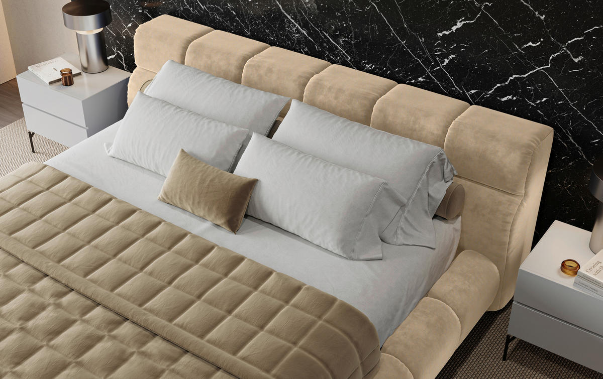 POLSTERBETT 200/200 cm,  in Sandfarben,  - Sandfarben/Schwarz, Design, Textil/Metall (200/200cm) - Belluti