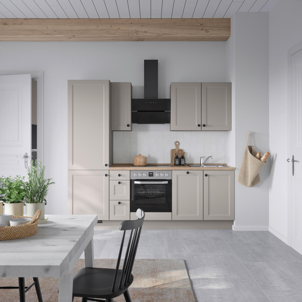 KÜCHENLEERBLOCK 240 cm   in Grau, Eiche dunkel  - Eiche dunkel/Schwarz, MODERN, Holzwerkstoff/Metall (240cm) - Nobilia