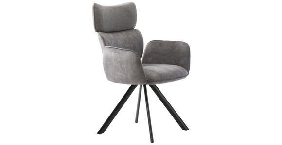 ARMLEHNSTUHL in Eisen Webstoff - Schwarz/Grau, Design, Textil/Metall (64,5/93/61cm) - Hom`in