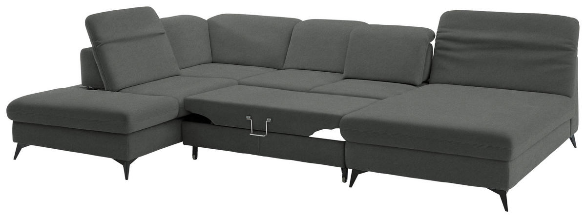 WOHNLANDSCHAFT Chenille Grau  - Schwarz/Grau, Design, Textil/Metall (255/369/198cm) - Beldomo Style