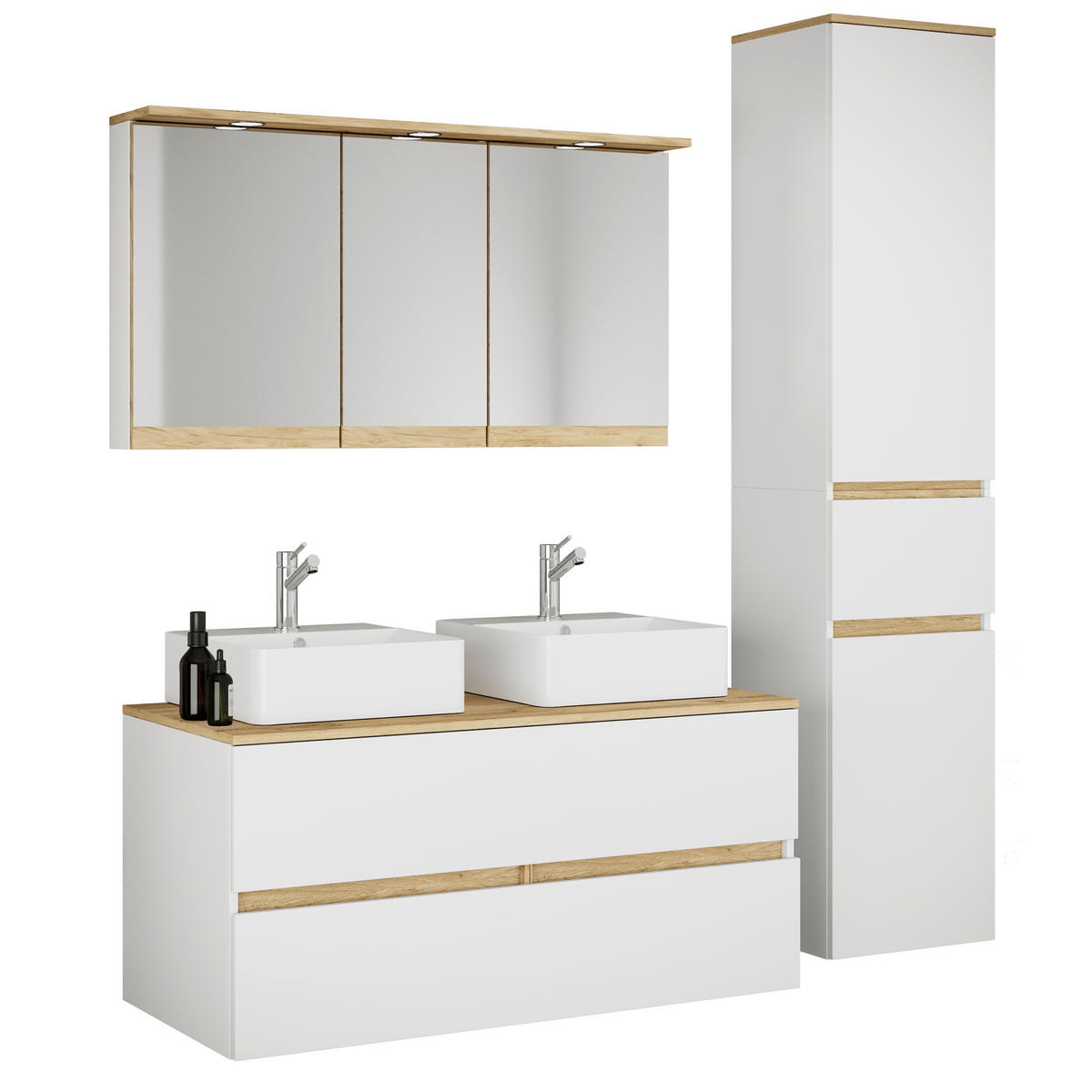 BADEZIMMER 5-teilig 151 cm  - Honigeiche/Weiss, Trend, Keramik/Holzwerkstoff (151cm) - MID.YOU