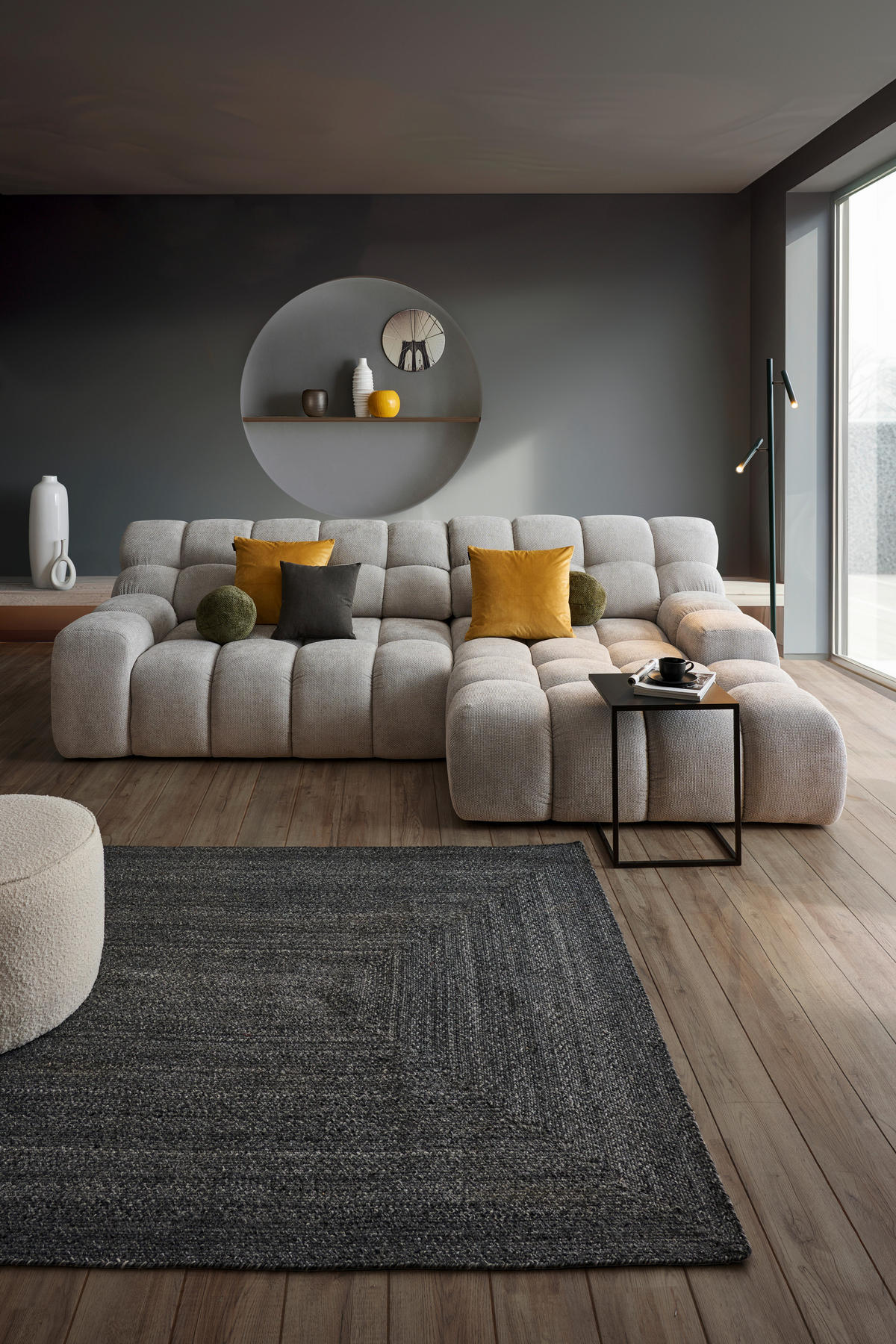 ECKSOFA in Webstoff Silberfarben  - Silberfarben/Schwarz, Modern, Kunststoff/Textil (297/180cm) - Welnova