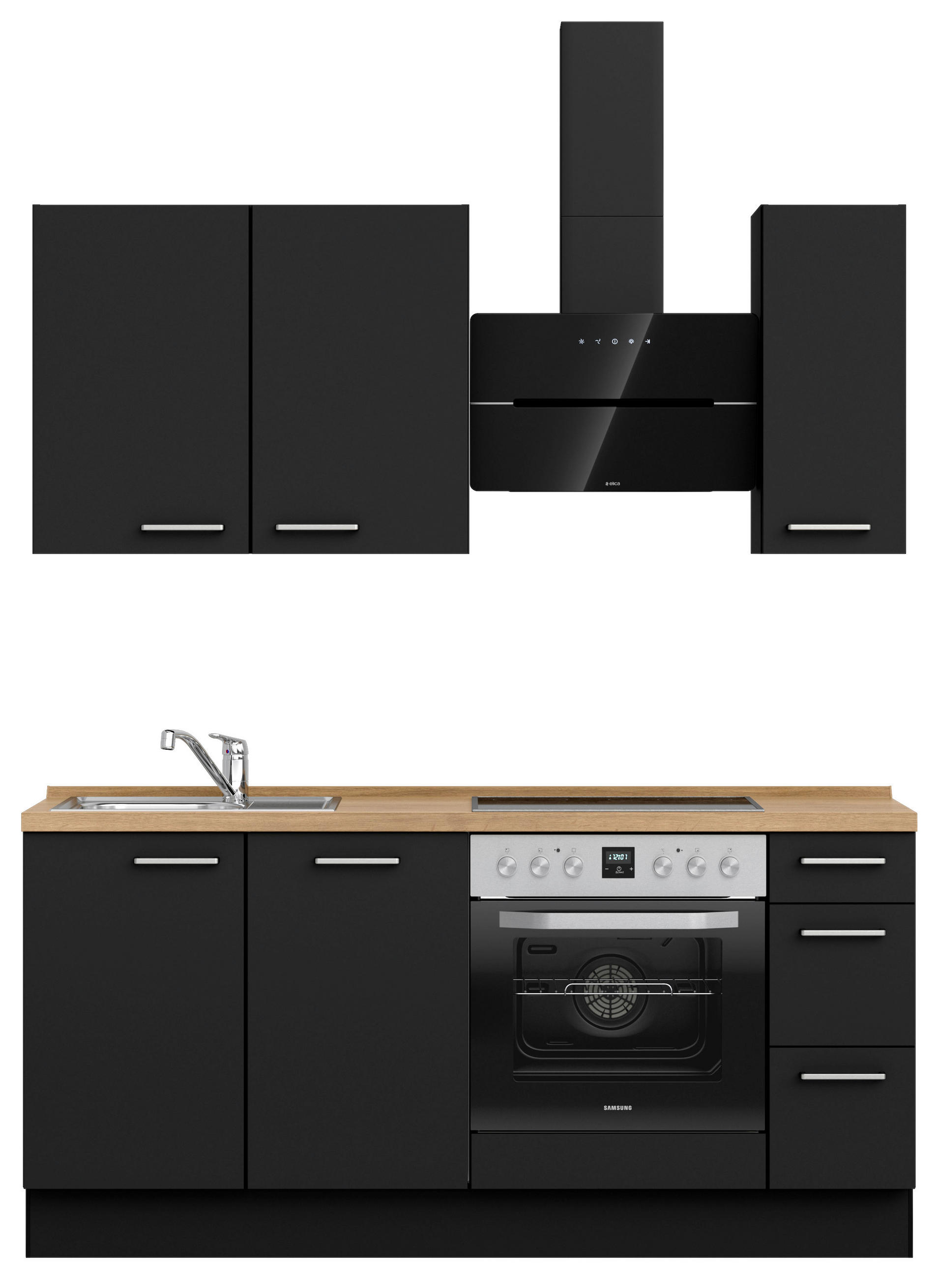 KÜCHENLEERBLOCK 180 cm   in Schwarz, Eichefarben  - Edelstahlfarben/Eichefarben, MODERN, Holzwerkstoff/Metall (180cm) - Nobilia