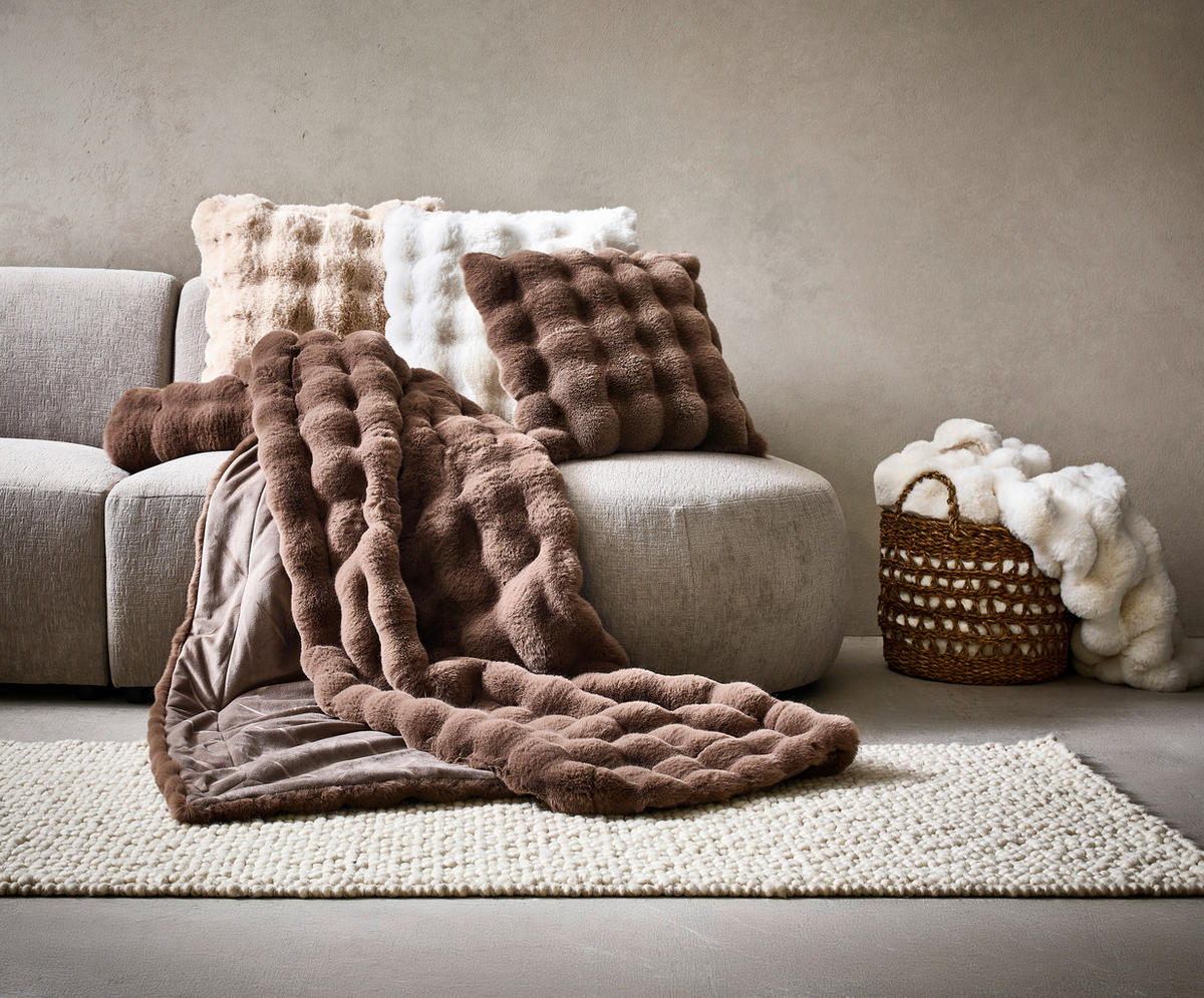 FELLDECKE PONPON 150/200 cm  - Perlmutt, KONVENTIONELL, Textil (150/200cm) - Dieter Knoll