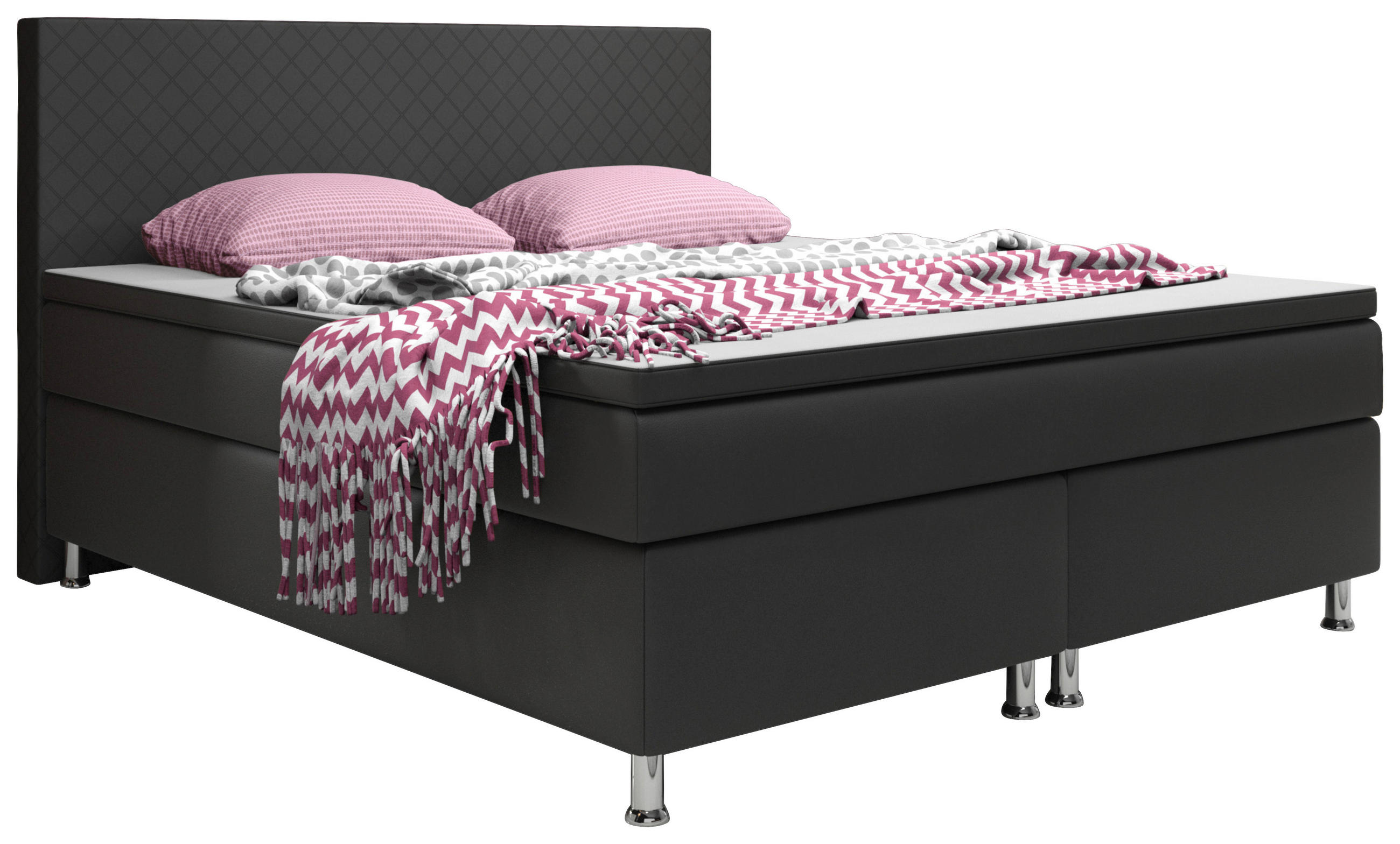 Boxspringbett mit Topper  in Schwarz  - Silberfarben/Schwarz, KONVENTIONELL, Leder/Textil (180/115/210cm) - MID.YOU