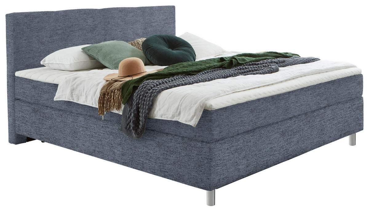 BOXSPRINGBETT 140/200 cm  in Blau  - Chromfarben/Blau, Konventionell, Kunststoff/Textil (140/200cm) - Hom`in