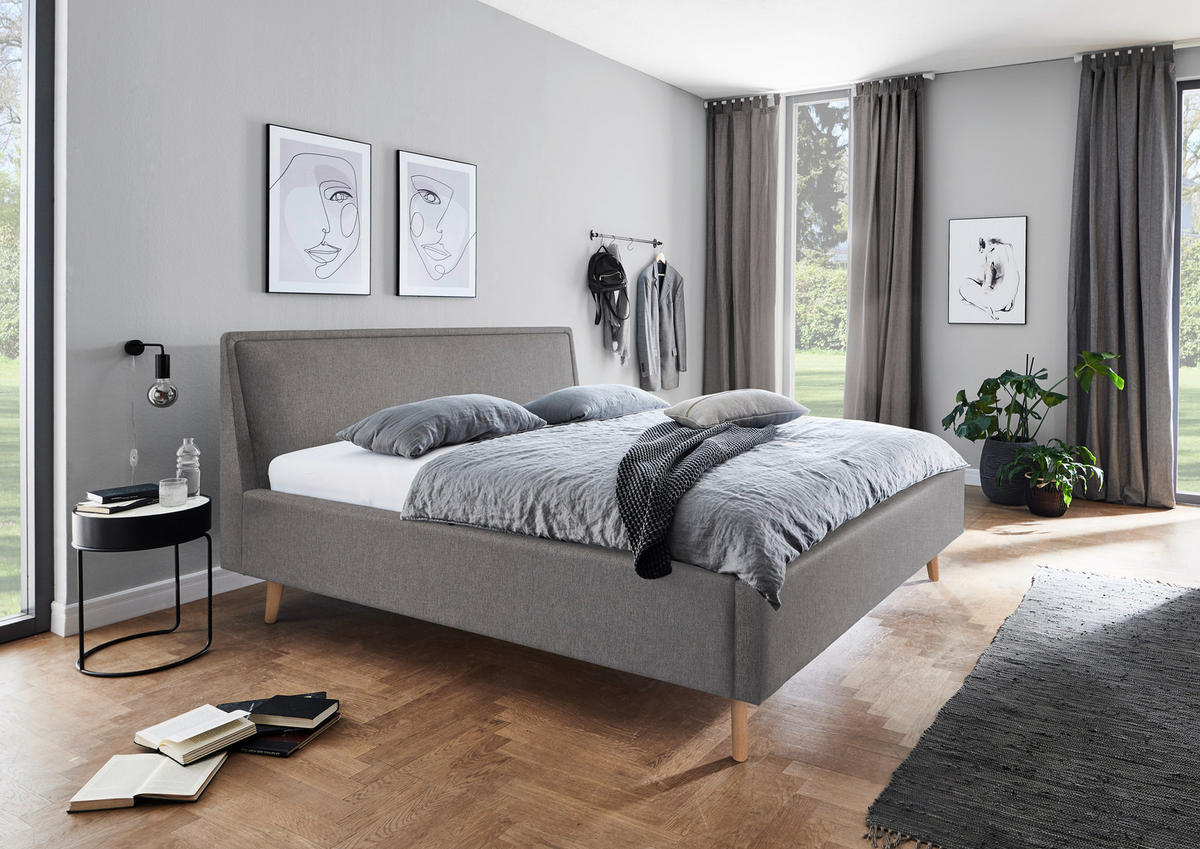 POLSTERBETT 140/200 cm  in Hellgrau  - Eschefarben/Hellgrau, Konventionell, Holz/Textil (140/200cm) - Livetastic