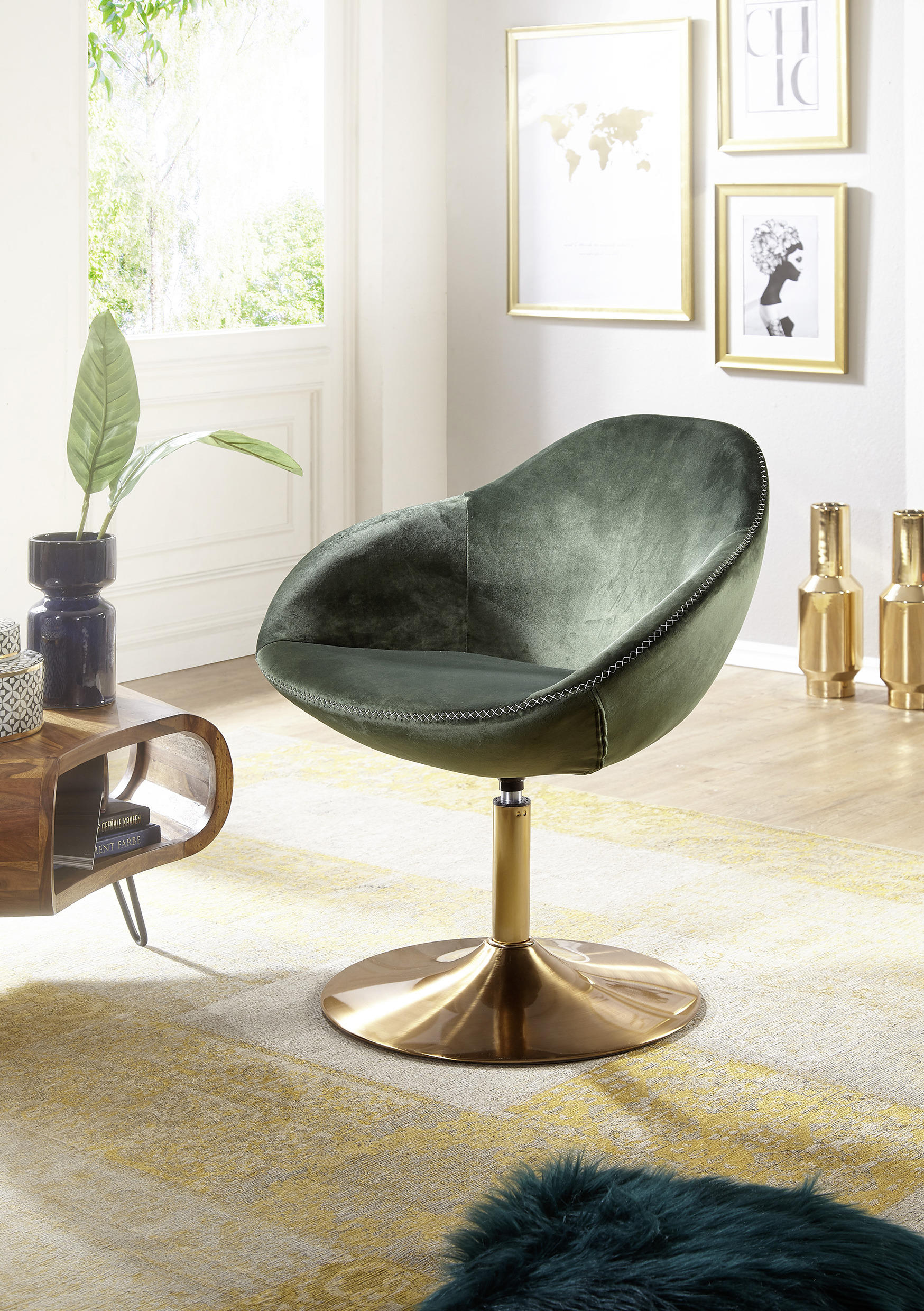 SESSEL in Samt Grün - Weiss/Goldfarben, Modern, Textil/Metall (70/79/70cm) - MID.YOU