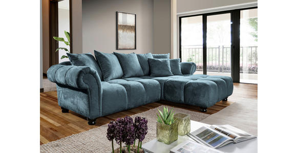 ECKSOFA  in Plüsch Petrol  288/190 cm  - Dunkelbraun/Petrol, KONVENTIONELL, Holz/Textil (288/190cm) - Carryhome