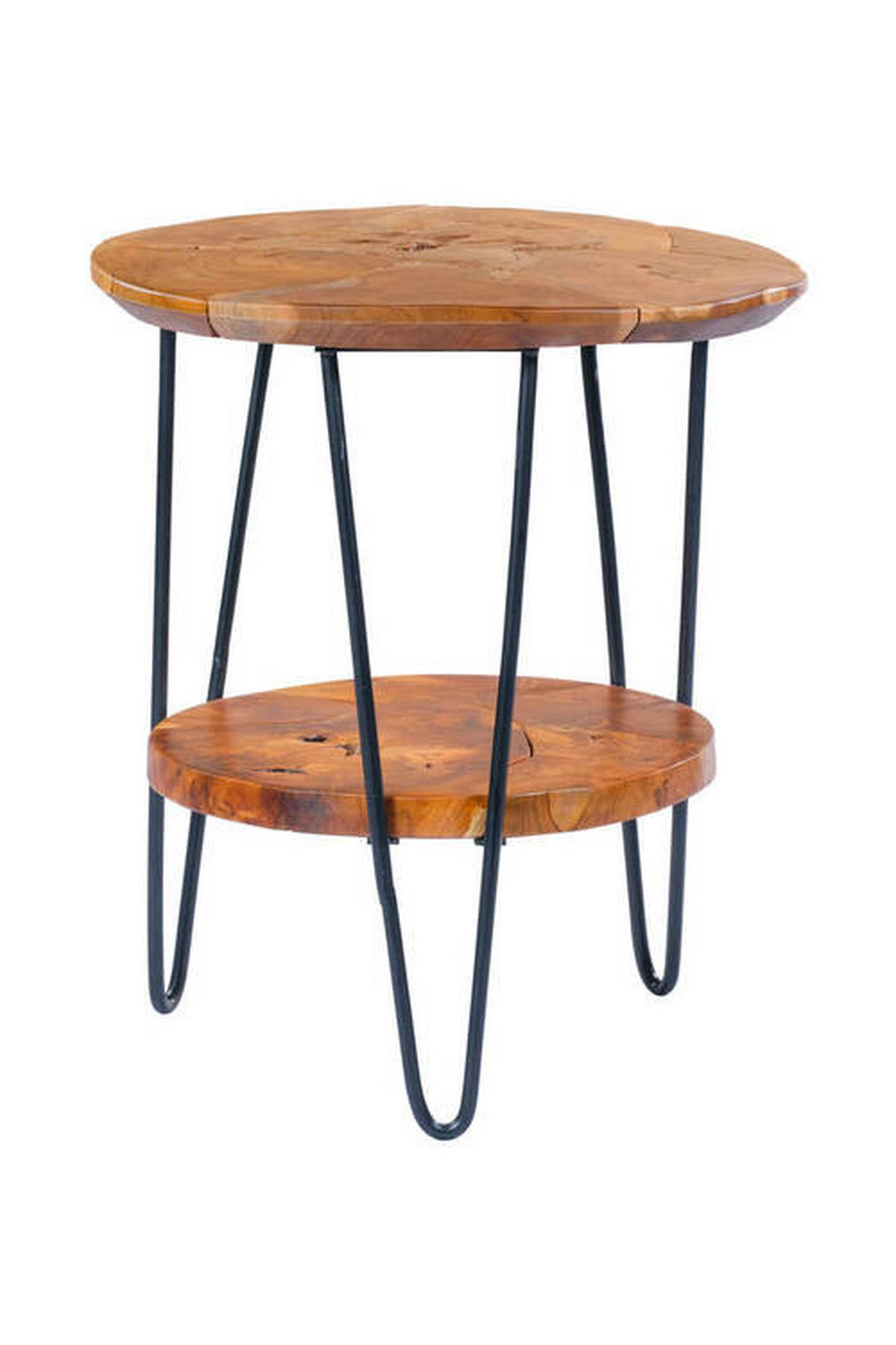BEISTELLTISCH 40/50/50/55 cm Teakholz Klar rund  - Klar, Natur, Holz/Metall (40/50/50/55cm) - Kayoom