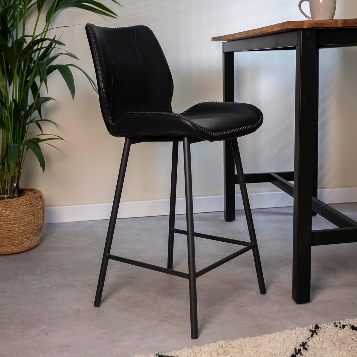 BARHOCKER-SET Lederlook Schwarz  - Schwarz, KONVENTIONELL, Kunststoff/Textil (47/99/55cm) - MID.YOU