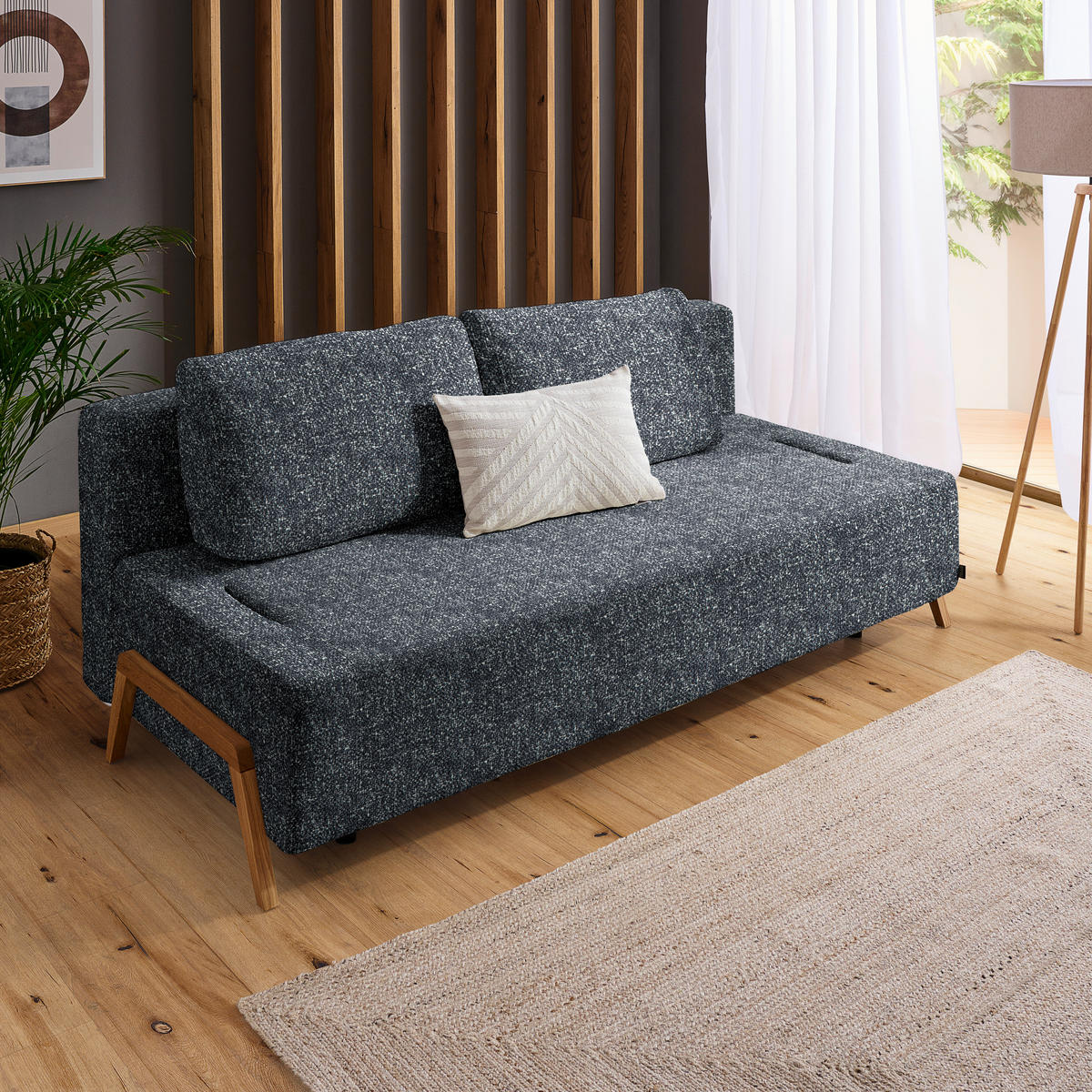 SCHLAFSOFA Bouclé Schwarz  - Schwarz/Naturfarben, Design, Holz/Textil (211/88/102cm) - Niels Andersson