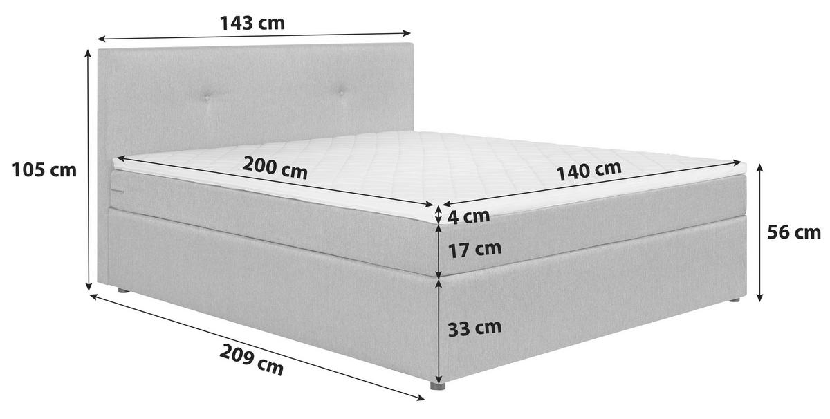 AMERICKÁ POSTEĽ, 140/200 cm, sivá - čierna/sivá, Konventionell, drevo/kompozitné drevo (140/200cm) - P & B